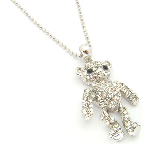 Silver Swarovski Crystal Movable Teddy Bear Necklace Ebay