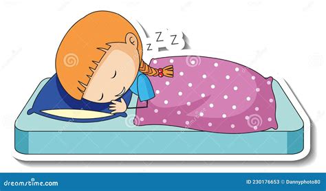 Sticker Template With A Girl Sleeping Cartoon Character Isolated Stock
