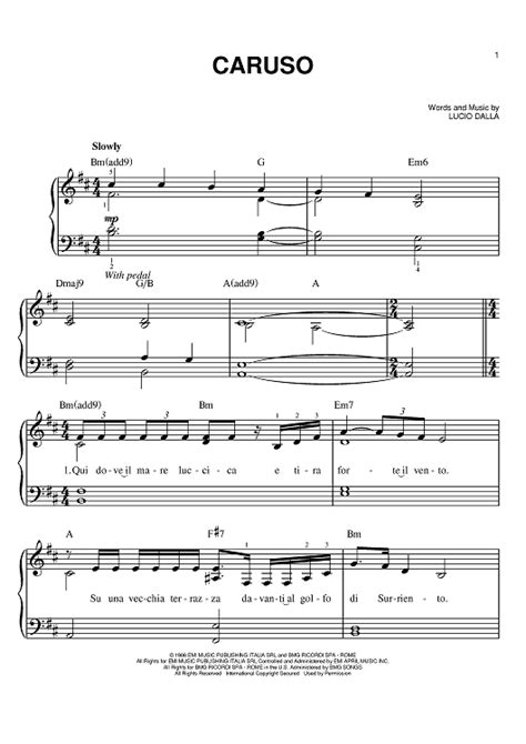 Caruso Sheet Music By Andrea Bocelli Josh Groban Il Divo For Easy