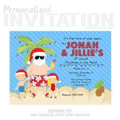 This funny pool party or vacation top makes a unique gift idea for anyone having a christmas. Christmas pool party or Christmas in July birthday party invitation, festive flamingo ...