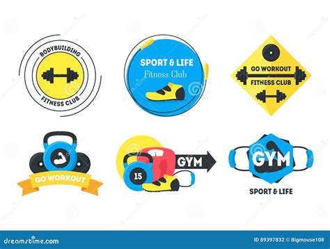 Cartoon Fitness Badges Or Labels Set Vector Stock Vector