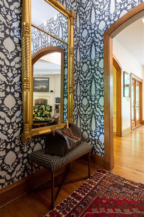 Traditional Meeting Bold Modern Hallway With Wallpaper