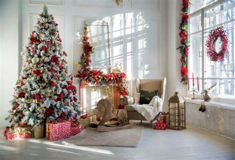 10x8ft Xmas Indoor Christmas Tree Flowersphoto Backdrops