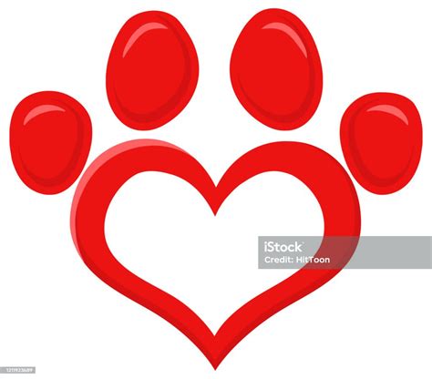 Red Love Paw Print Logo Design Flat Vector Illustration Stock