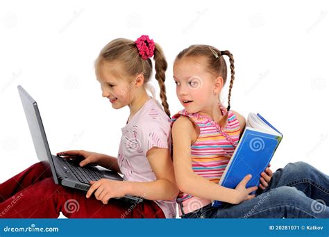 Kids With Laptop And Book Stock Image Image Of Children 20281071