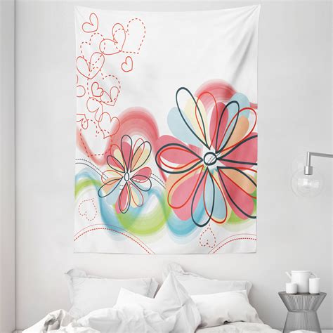 Art mandala floral tapestry wall hanging tapestries queen bedspread dorm décor. Colorful Home Decor Tapestry, Cute Floral Haze Pattern with Heart Figures Love Spring Influences ...
