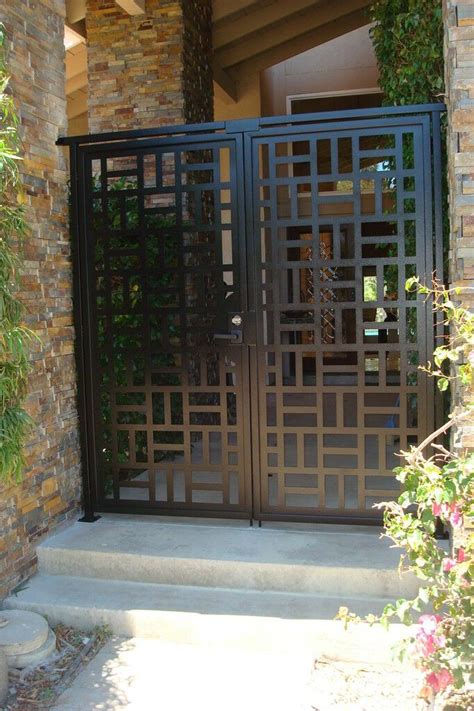 Contemporary Metal Dual Entry Gate Modern Pedestrian Walk Custom Iron