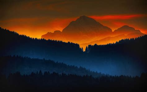 Forest Sunset Mountains Color Sunrise Landscape Nature Wallpaper