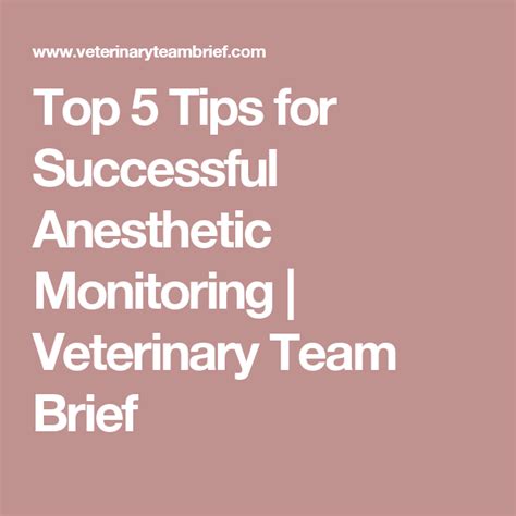 Top 5 Tips For Successful Anesthetic Monitoring Veterinary Team Brief