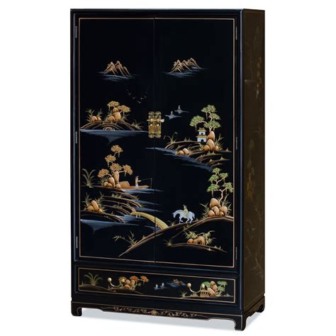 Black Laquer Chinoiserie Scenery Armoire China Furniture