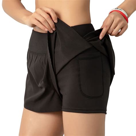 Ametoys Women Running Shorts 2 In 1 With Pocket Wide Waistband Coverage Layer Compression