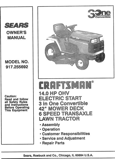Craftsman 917255692 User Manual Lawn Tractor Manuals And Guides L0805065