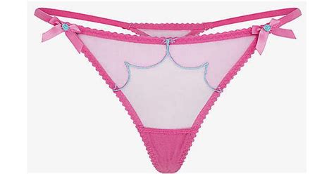 Agent Provocateur Lorna Bow Embellished Low Rise Mesh Thong In Pink Lyst Uk