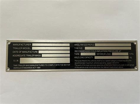 Trailer Vin Plate Compliance Id Tag Aluminium Silver 170mm