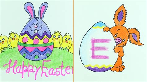 How To Draw Easter Eggs And Cute Bunny In 5 Min Very Easy Youtube