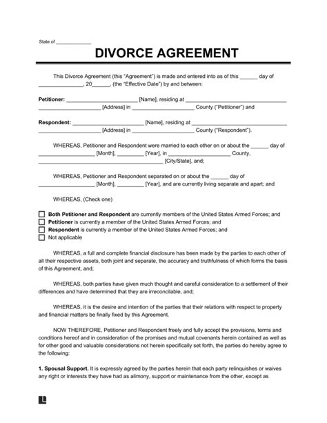 Free Divorce Settlement Agreement Template Pdf And Word