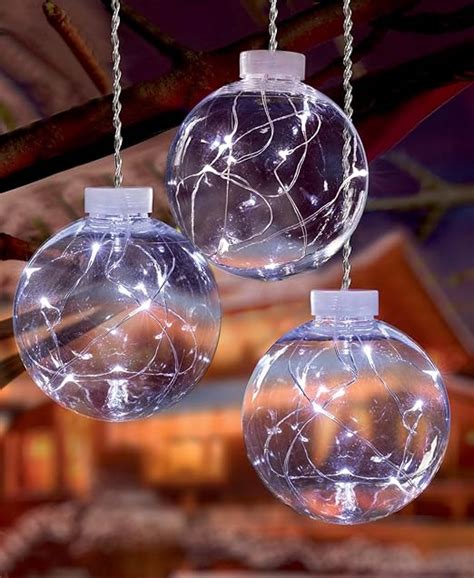 Set Of 3 Light Up Christmas Bauble Globes With 10 Cool White Pin Wire