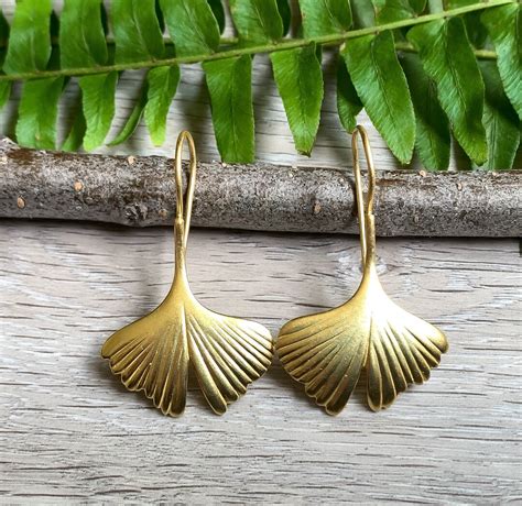 Vintage 14k Yellow Gold Sterling Silver Gingko Leaf Drop Earrings Gold
