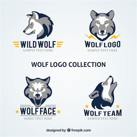 Colección De Logos De Lobo Para Empresa Moderna Vector Premium