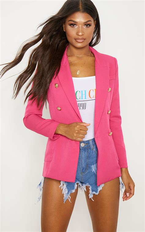 Pink Double Breasted Military Blazer Prettylittlething Ie