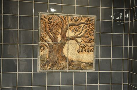 Custom Tree Of Life Porcelain Tiles Surrounded By Field Tiles In A