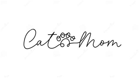 Cat Mom Lettering Design With Paw Print In Continuous Line Style Funny