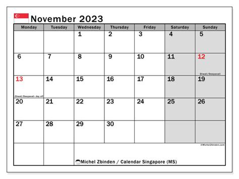 Kalender November 2023 Singapur Michel Zbinden De