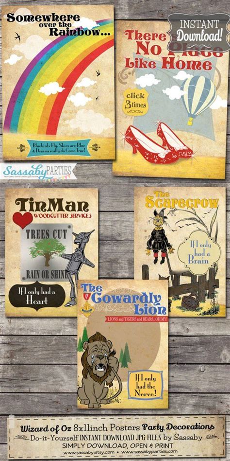 Wizard Of Oz Printable Posters Instant Download Party Etsy Wizard