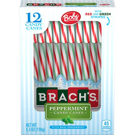 Brachs Bobs Peppermint Holiday Candy Canes 12 Ct Box Packaged Candy
