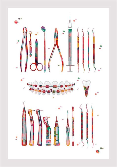 Teeth Art Dentist Tools Print Anatomy Art Dental Instruments