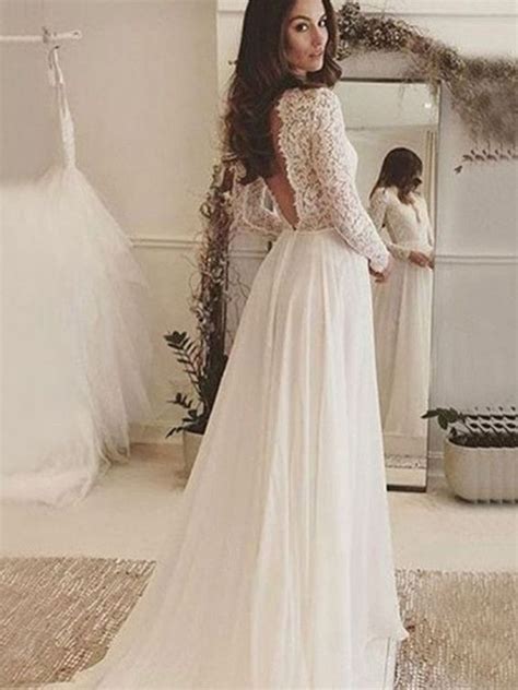You can also choose from lace, organza, and satin chiffon sweep train wedding gowns, as well as from embroidered, garment dyed, and plain dyed sweep. A-Line/Princess Chiffon Lace Scoop Long Sleeves Sweep ...