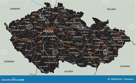 High Detailed Czech Republic Road Map With Labeling Vector Illustration