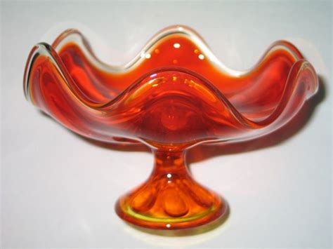 Vintage Viking Glass Retro Amberina Orange Pedestal Bowl Viking Glass Glass Vikings