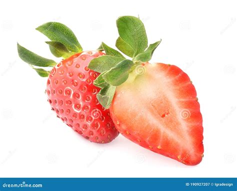 Strawberry Cutted Into Half Isolated On White Stock Image Image Of