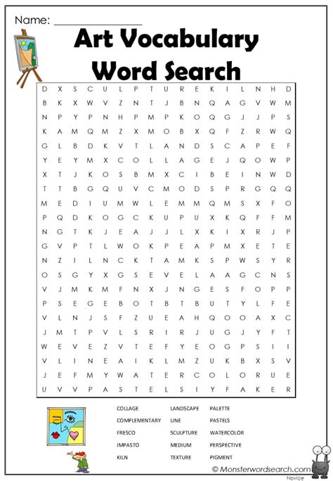 Art Vocabulary Word Search Monster Word Search