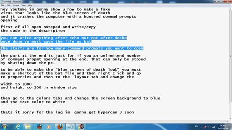 Fake Virus For Windows 7 Using Notepad Blue Screen Of