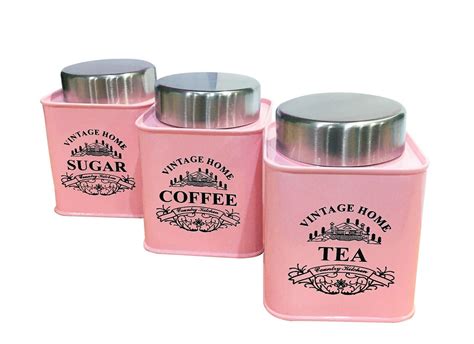 Set Of 3 Tea Coffee Sugar Canisters Kitchen Storage Pots Jars Ebay