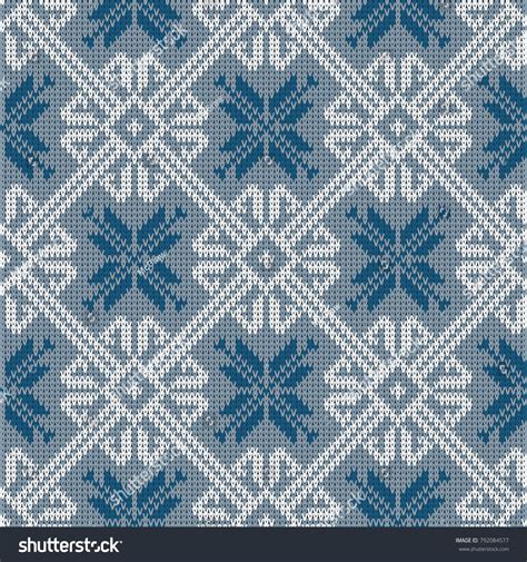 Norwegian Knitted Pattern With Snowflakes In Vintage Blue Color Woolen