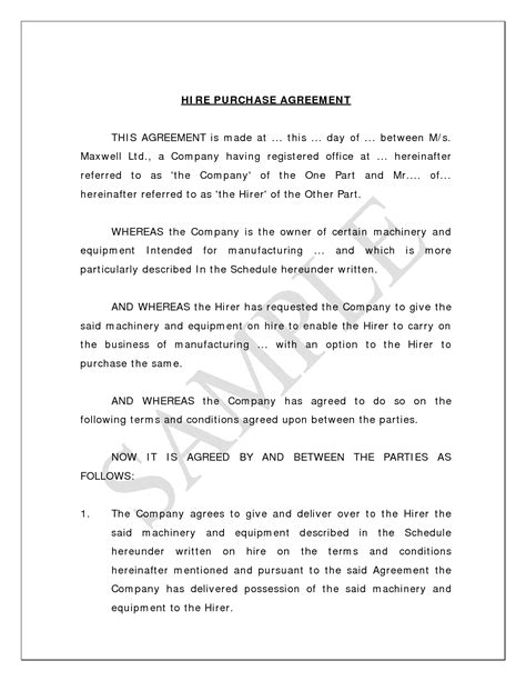 Hire purchase is the simplest of the major forms of car finance to explain. Sample of a Hire Purchase Agreement - ClassTalkers