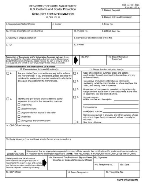Cbp Form 28 Forms