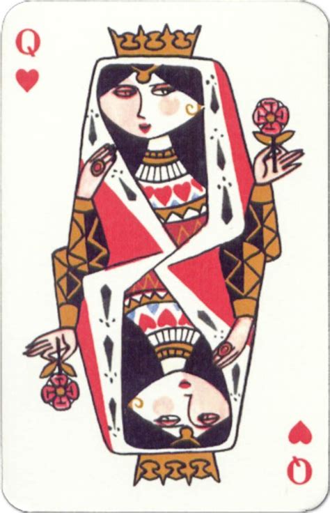 The Queen Of Hearts Playing Card With Two Hands Holding Roses In Each