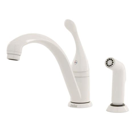 Delta Collins Single Handle Standard Kitchen Faucet With Side Sprayer In White Wh Dst The