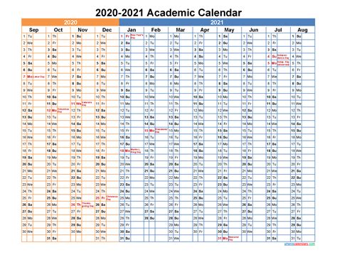 Academic Calendar 2020 And 2021 Printable Landscape Template Noaca21y6