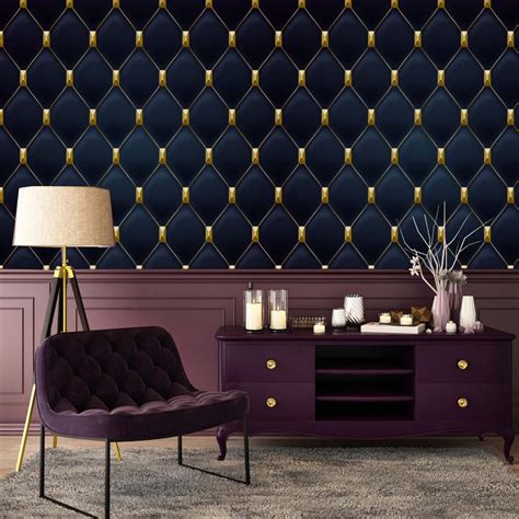Art Deco Geometric Wallpaper In Navy Blue Gold Removable Etsy