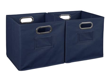 Collapsible Home Storage Set Of 2 Foldable Fabric Storage Bins Blue