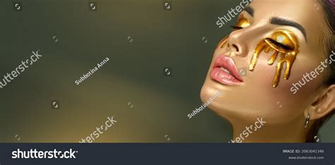 Gold Paint Smudges Drips On Face Stock Photo Shutterstock