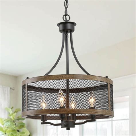 Vintage style farmhouse chandelier, dining room light fixture, drum chandeliers, 16width, oil black & wood painted finish home decorations wickedsunshine 4.5 out of 5 stars (139) $ 229.00 free shipping only 1 left add to favorites more colors rustic chandelier light rustic island ceiling lighting single mount drum fixture lampe black wood. Cage 16" Wide 4-Light Drum Chandeliers | Drum Shade Lights ...