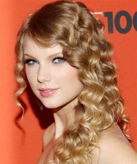 Taylor Swift Long Curly Formal Hairstyle Dark Blonde Hair Color Side On View Dark Blonde