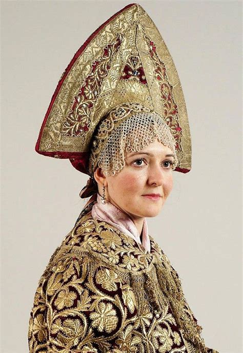 Russian Woman Wearing Beaded Kokoshnik And Embroidered Shawl Nizhny Novgorod Mid 19th Century