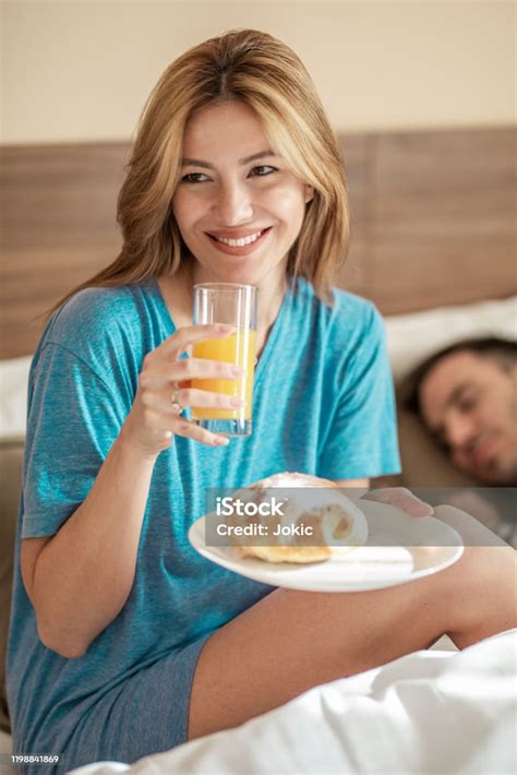 Women Eating Breakfast In Bed Stock Photo Download Image Now Adult